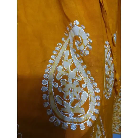 Raj Made in India long skirt sz S Orange embroidered romantic flowy boho flowy - Picture 8 of 10